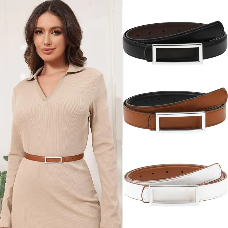 AWAYTR Women's Reversible PU Leather Adjustable Waist Belt - 1-Button Golden Belt Buckle, 9 Holes, 100/115/130cm Skinny Style for Jeans, Dresses (Ideal for Girlfriend, Birthdays)