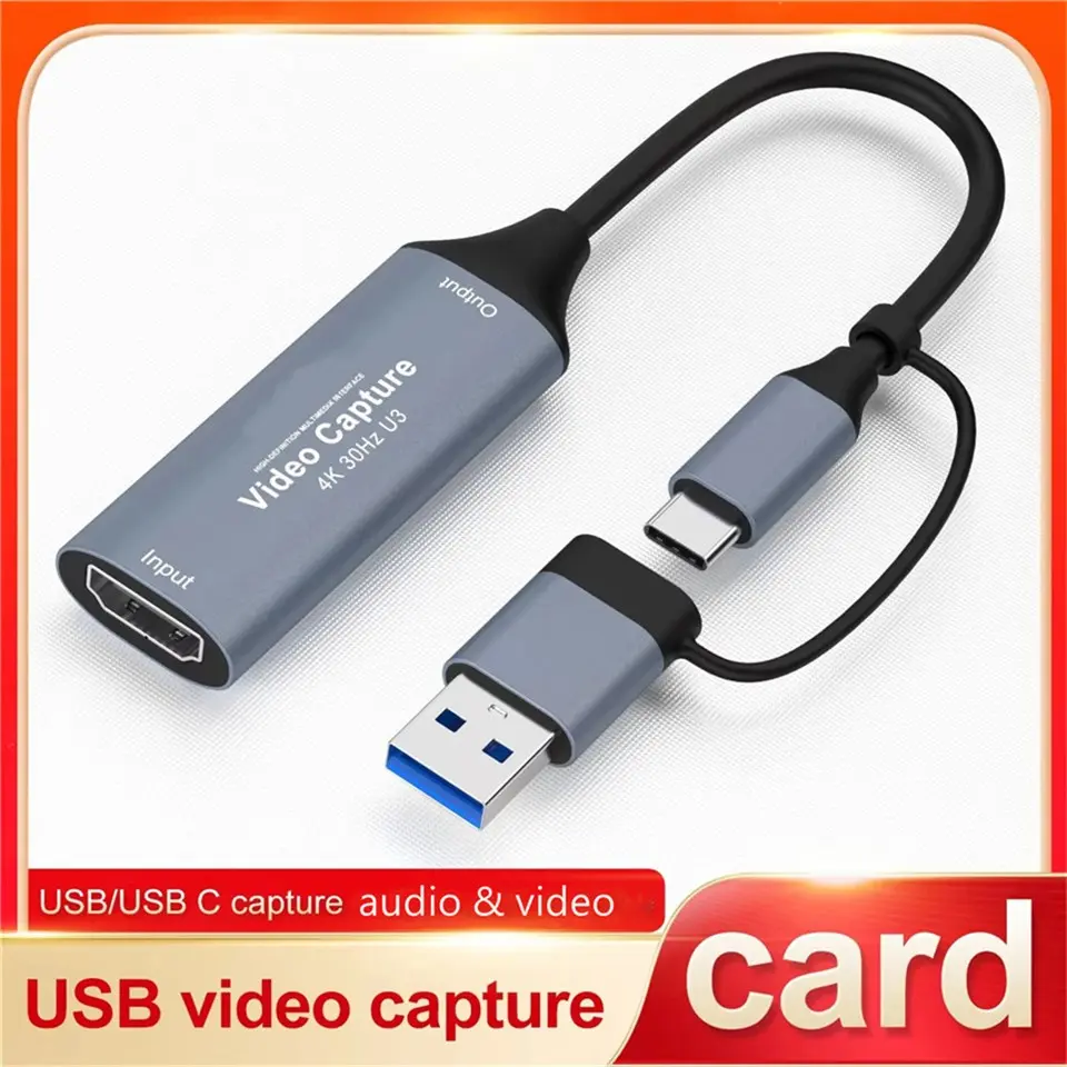 USB 3.0 Video Capture Card with 4K HDMI and USB 2.0 Type-C, Dual Function Game Recording and Live Streaming Switch, Xbox Ps5 Ps4, USB Capture Adapter, USB Port Adapter, USB Port Gadget