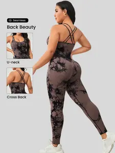 Keren Plus Size Tie Dye Jumpsuit, Seamless Sporty Fitness Wear, Sportswear Jumpsuits, Adjustable Straps, High Stretch, Comfortable for All Seasons, Workout Jumpsuit