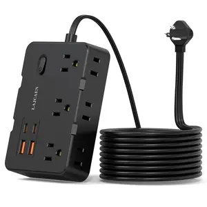 5Ft Ultra Thin Flat Plug Extension Cord, 1080 J Surge Protector Power Strip with 6 Wide Outlets 4 USB Ports(2 USB-C), Wall Mount Desktop Charging Station for Home Office School Dorm Travel USB C Compatible