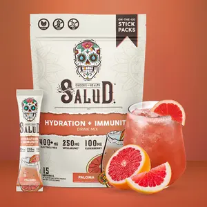 Salud 2-in-1 Hydration Packets + Immunity Electrolytes Powder, Paloma - Agua Fresca Drink Mix, Elderberry, Dairy & Soy Free, Non-GMO, Gluten Free, Vegan, Low Calorie, 1g Sugar (15 Servings)
