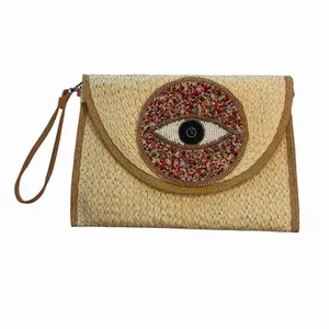 Beautiful Evil Eye Straw Clutch