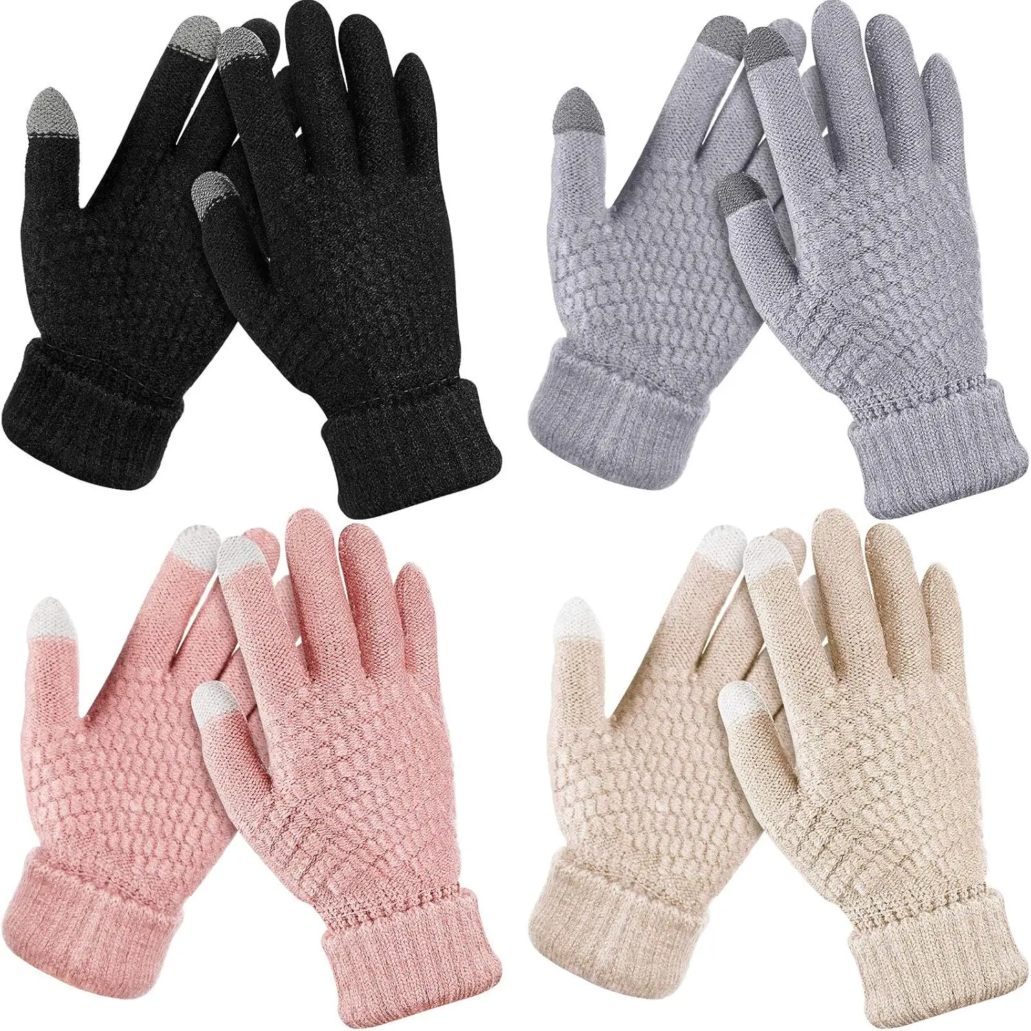4 Pairs Women's Winter Touch Screen Gloves,Soft Warm Fleece Lined Knit Mitten,Elastic Cuff Texting Gloves,Gardening Gloves,Christmas Party Gifts,Hand Tools Kits