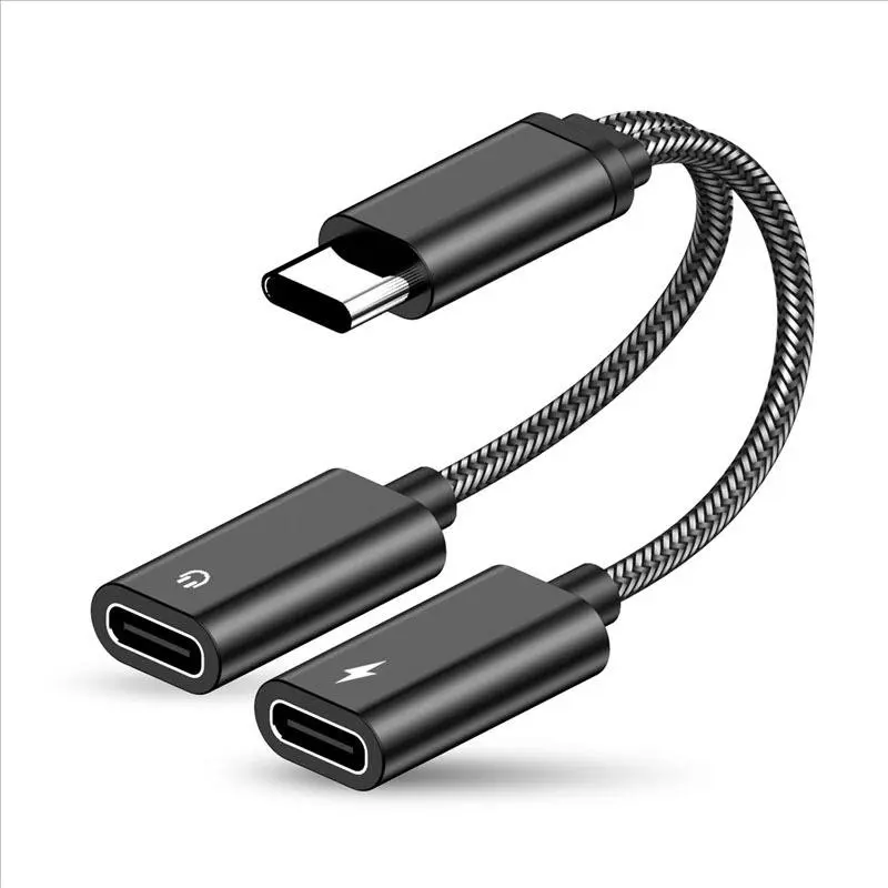 USB C Splitter 2 in 1 USB C Male to Dual USB C Female Audio and Charging Adapter DAC Digital Headphone Adapter with PD Fast Charging Braided Cable Hi Res Audio Compatible with iPhone 15 16 17 Samsung Galaxy iPad