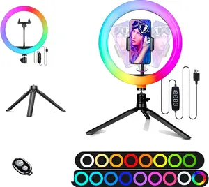 10" Selfie Ring Light with 4" Desktop Tripod Stand & 1 Phone Holder, LED Ringlight with Dimmable Modes(RGB) for Makeup/Photography/Videos/Vlog/ (STDLR10-V2)