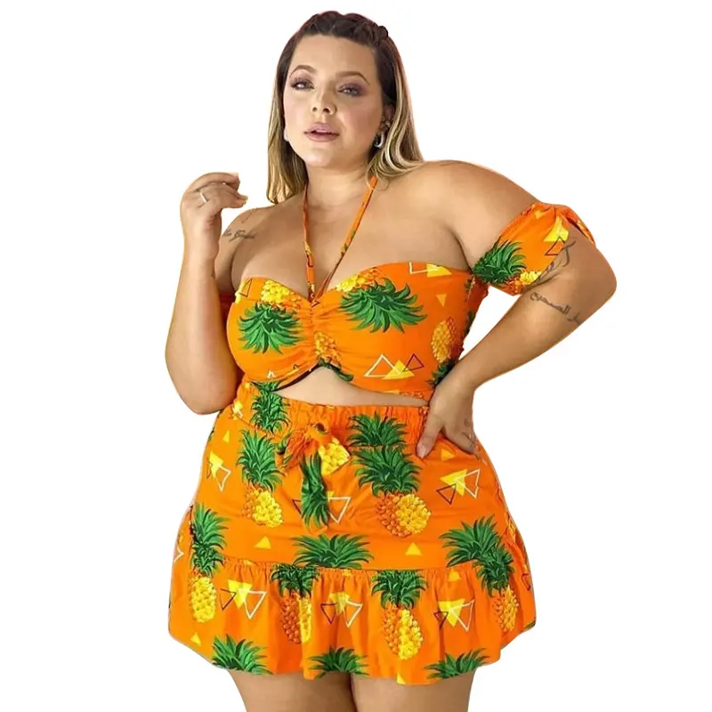 Tropical Vibes Plus Size Pineapple Print Two-Piece Bathing Suit