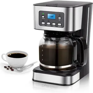 12-Cup Programmable Coffee Maker, Regular &  Brew Drip Coffee Machine for  and Office, Glass Carafe, Pause & Serve, Auto Shut Off, Black & Stainless Steel
