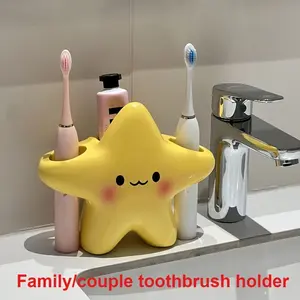 1 LDQ star toothbrush holder, Toothbrush Holder Organizers, with adorable design, independent type that saves space, made of plastic for bathroom storage, star-shaped toothbrush and toothpaste organizer, open design, no assembly required