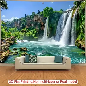 1pc Extra Large Background Cloth, Waterfall and Green Forest Scene Background, Multifunctional Hanging Decoration, No Power Required, Suitable for All Seasons and Festivals, Suitable for Outdoor Activities and Family Gatherings, Wall Tapestry/wall Hanging
