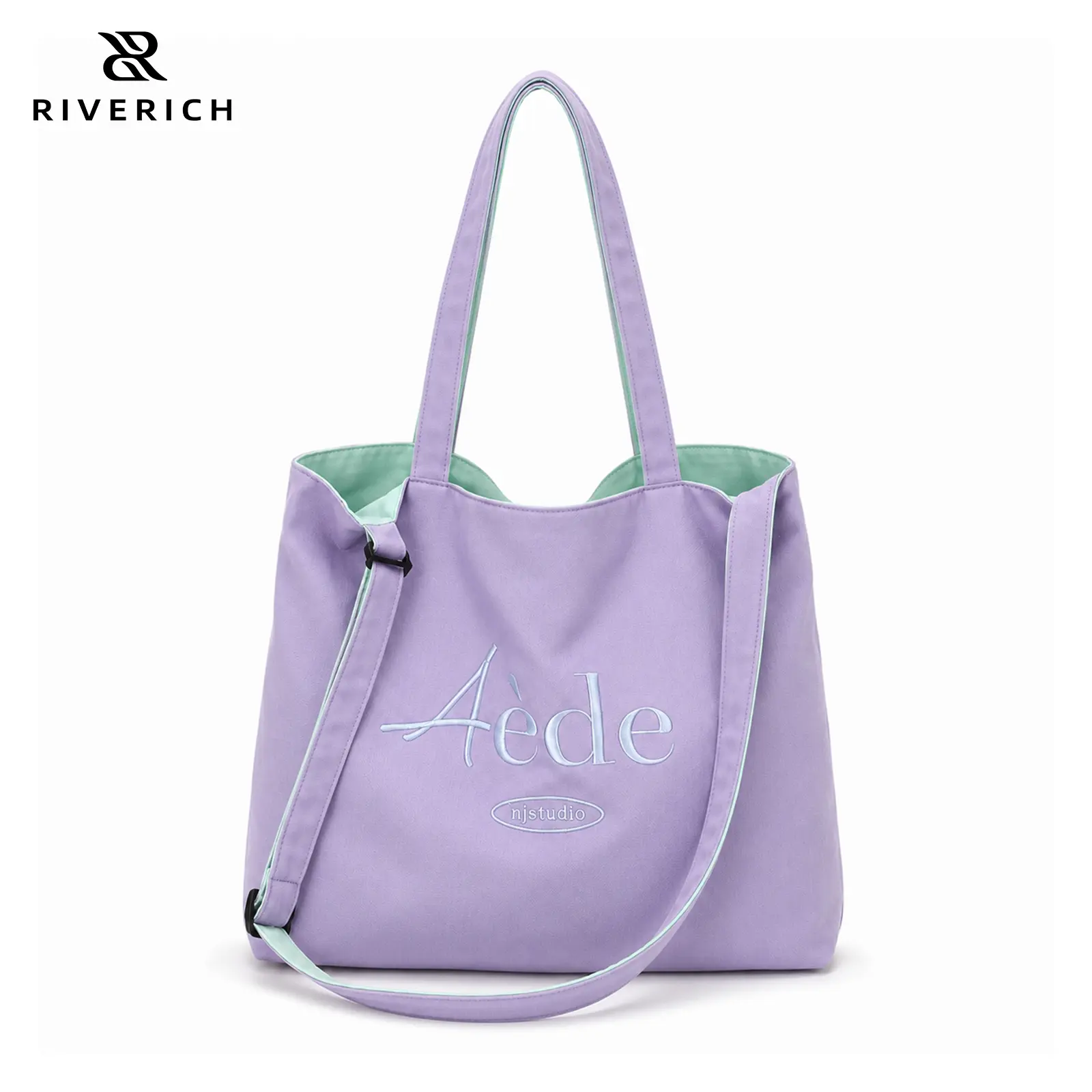 RIVERICH Personalized Canvas Tote Bag With Embroidered Name,Double-sided Large Capacity Shoulder Bag, Women Girl Shopping Travel Bag
