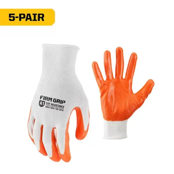 5-Pack (5 Pairs) Large Nitrile Rubber Work Gloves, ANSI/ISEA 10C-2016 A1 Rated, Grip Resistance, Protection and Durability, Home Improvement Work Safety Equipment for Those Needing Multiple Pairs, Durable Protection