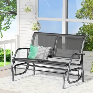 Outsunny 2/3 Person Outdoor Glider Bench, Patio Double Swing Rocking Chair Loveseat w/Powder Coated Steel Frame for Backyard Garden Porch