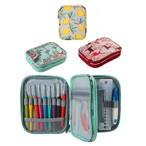 Handmade Crochet Hook Storage Bag, Dual-Layer Short Zipper Pouch, Printed Pattern, Ideal for DIY Hooks & Accessories, Sewing Enthusiasts, Crochet Items