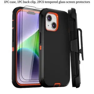 Suitable for iPhone 17, 16, 15, 14, 13, 12, Pro Max Plus. Back clip and stand phone case with two screen protectors. Heavy-duty drop protection.