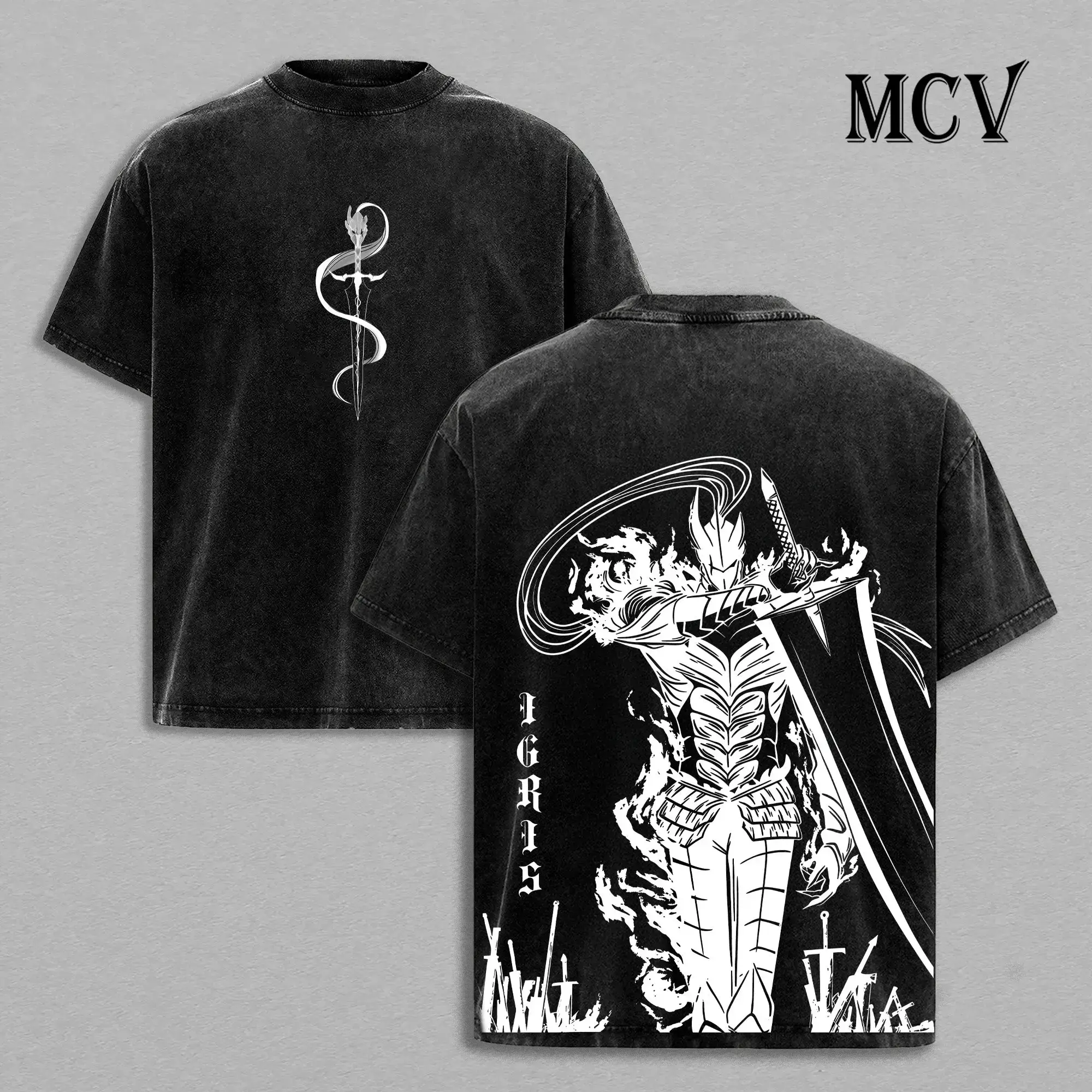 Vintage Washed Solo Leveling Igris Graphic T-Shirt Heavy Cotton Oversized Anime Streetwear Y2K Retro Manhwa Fashion Top Unisex Casual Blood Red Knight Cosplay Fan Gifts Trendy Harajuku Summer Apparel Mens Womens Graphic Tees Casual Clothes Vintage Tops