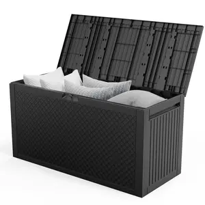 90gal  Outdoor Garden Plastic Storage Deck Box Chest Tools Cushions Toys Lockable Seat