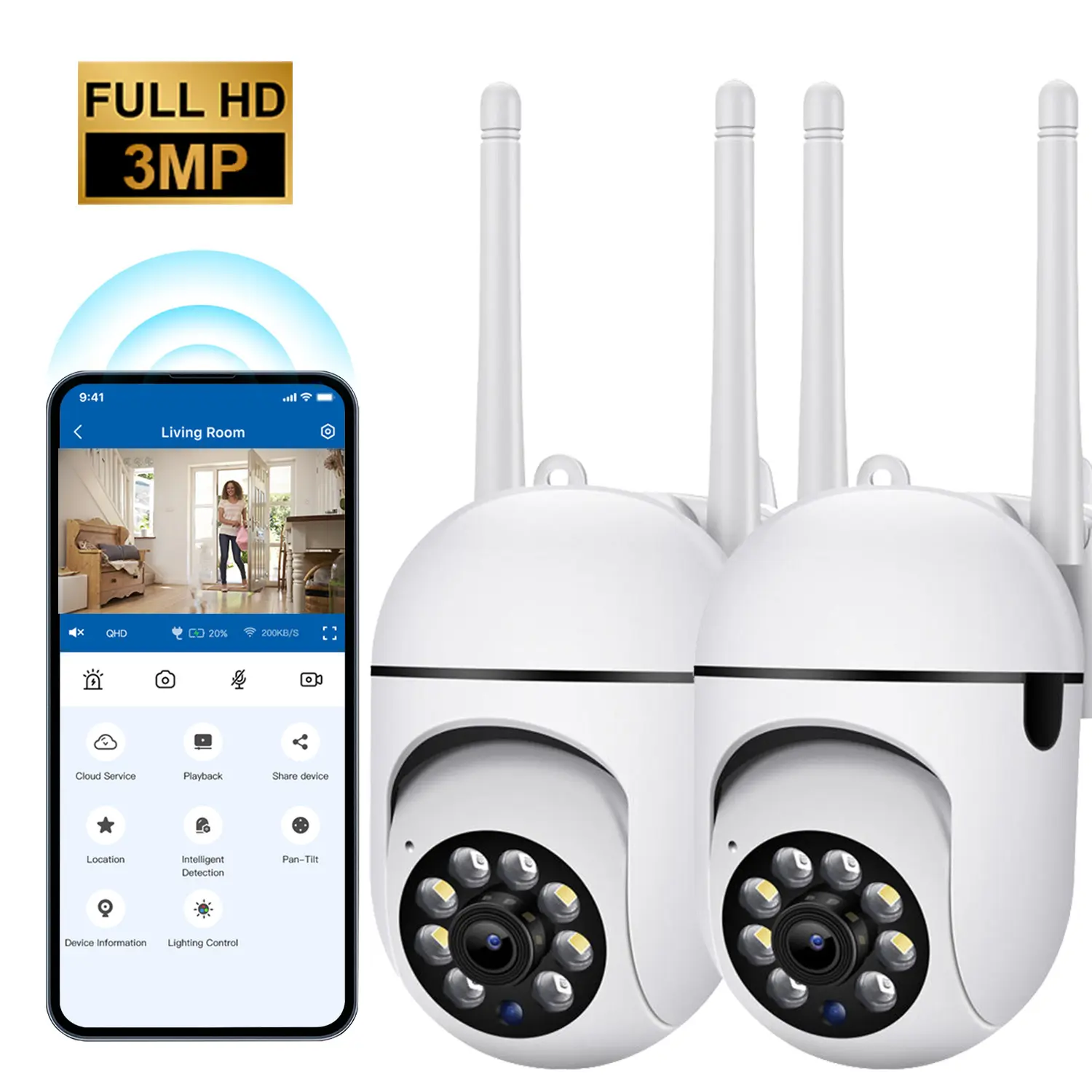 Huntvision 2PCS WiFi Security Camera 3MP HD PTZ Smart Home Cam AI Detection Two-Way Talk Full Color Night Vision 911 Alarm Security System for Indoor Baby Pet Monitoring
