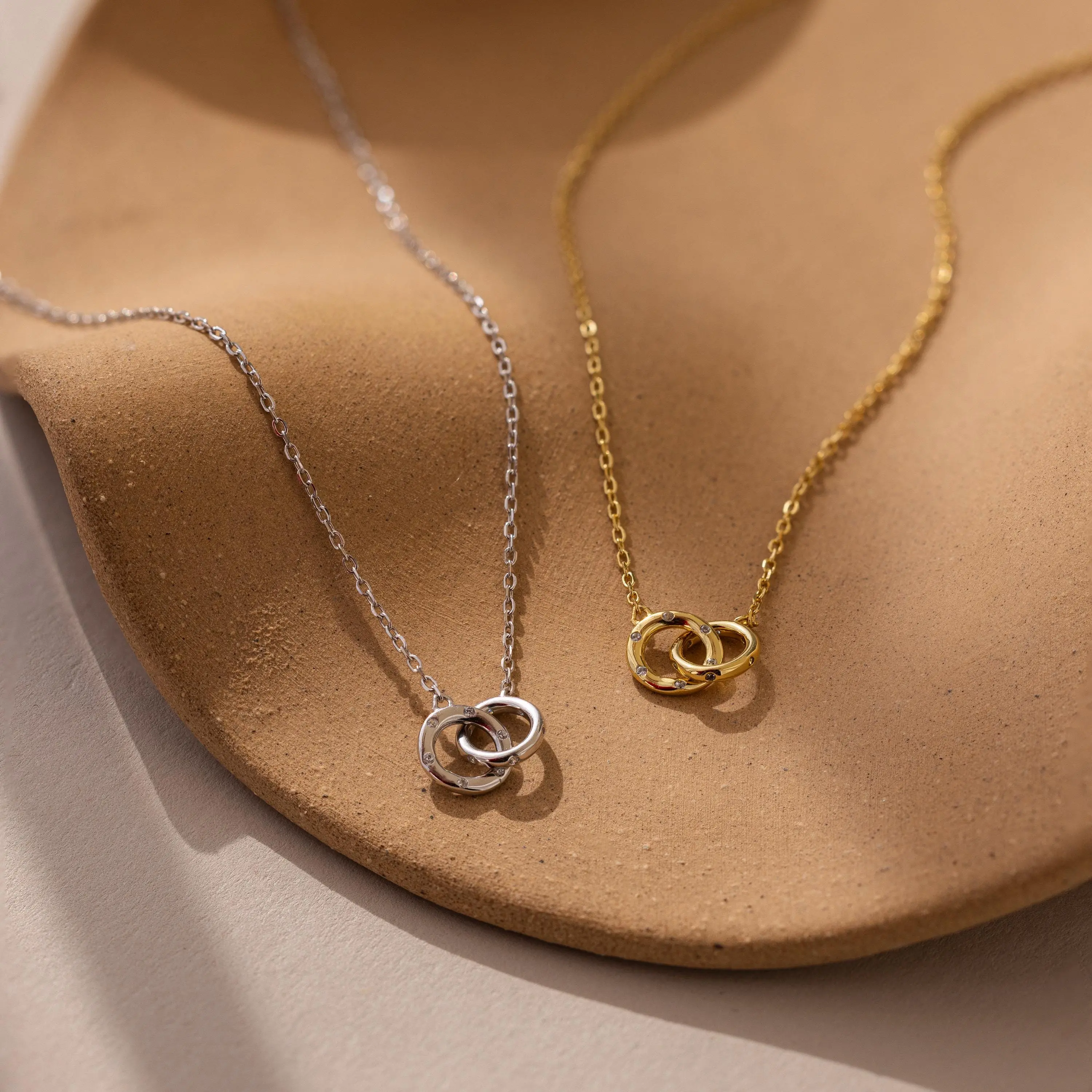 Pave Interlocking Circle Necklace by Caitlyn Minimalist - Diamond Sprinkle Infinity Necklace - Friendship Jewelry - Anniversary Gift