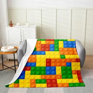 Building Blocks Thermal Insulated Flannel Fleece Throw Blanket - Toy Geometric Rectangle All Season Fuzzy for Bed Sofa Couch - Modern Style Bedroom Decor Plush Baby 30"x40"
