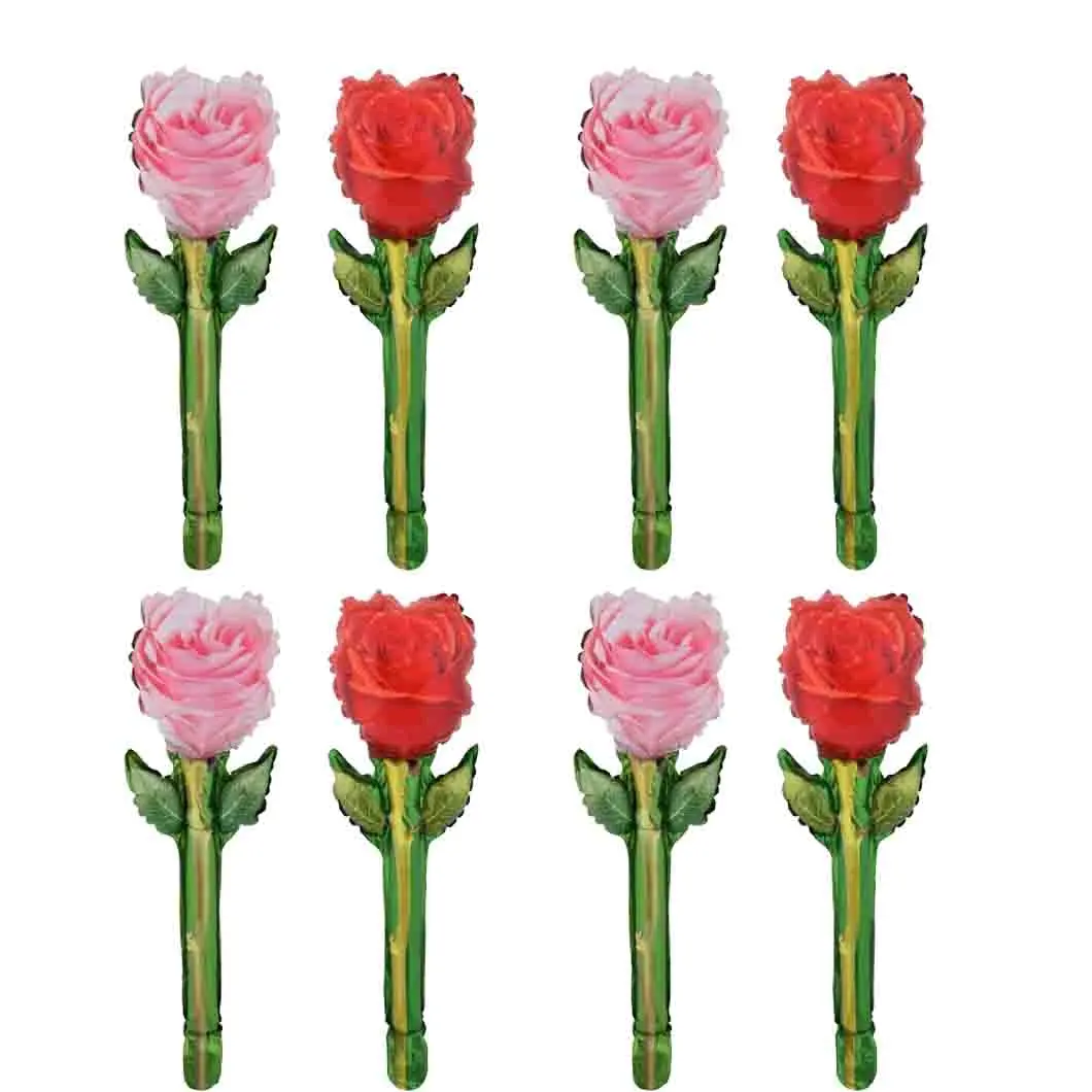 Flowers Balloon Set Red and Pink Rose Flowers Love Decoration Foil Balloons for Valentines Day Wedding Engagement Anniversary Romantic Party Decorations 8 PCS
