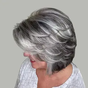 #Easter wig #Gift #Spring wig XinGlow Pure Human Hair Gray Dark Gray Light Gray Granny Gray Bob Human Hair Pixie Cut Wig wear and go wigs party hairstyle idea everyday fashion dress-up accessory density lace frontal wig beauty queen hair school hair