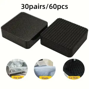 60 Pcs/30 Pairs Strong Adhesive Magic Tape for Sofa Cushion Fixing, Dual-Sided Bed Rug Foot Pad, Non-Slip Invisible Stick, Car Mats, Strong Adhesion Sheet