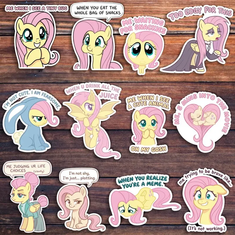Silly Fluttershy Sticker Pack (12 Pcs), Funny Cartoon Animal Stickers, Cute My Little Pony Stickers, Waterproof Stickers For Laptop, Planner