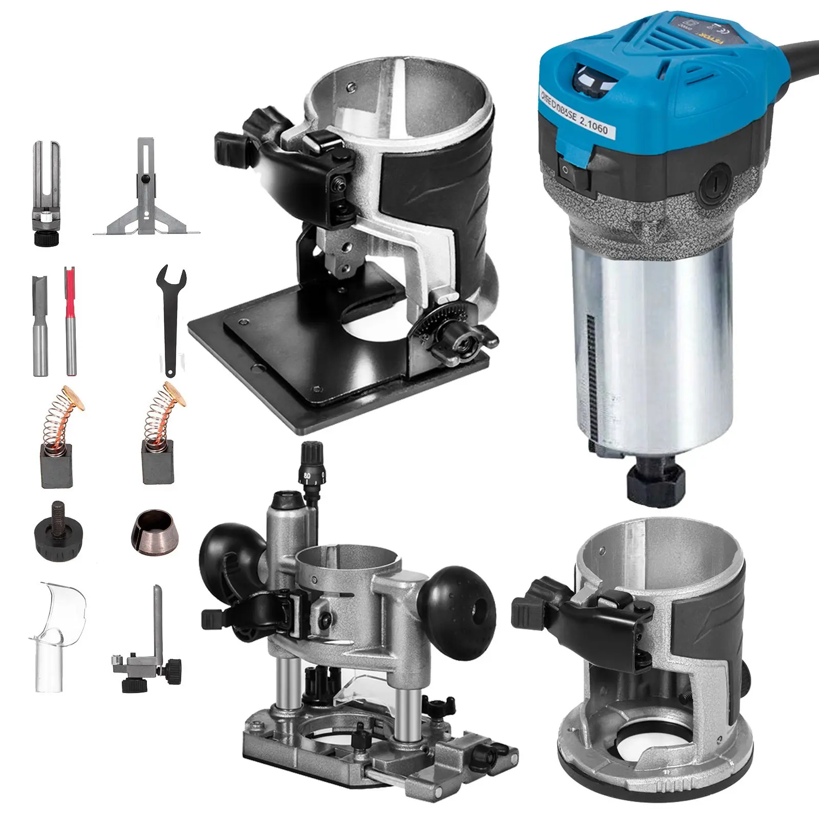 VEVOR Compact Router 1.25HP With Fixed Base, Plunge Base and Tilt Base, Variable Speed Wood Router Kit Max Torque 30, 000RPM 800W For Woodworking Furniture Manufacturing