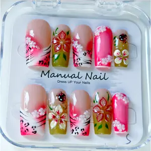 Vosplends 10pcs Handmade Acrylic Press-On Nails Y2K Spring Floral & Bug Design Cute Fake Nails for Daily Wear # vosplendsnails. # SpringPressOnNails # Y2KAcrylicNails # HandmadeFakeNails # 10pcsNails # FloralNailArt # BugDesignNails