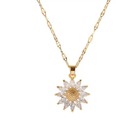 14K Sunflower Necklace for Women , Beautiful Gift for Mom, Wife ,Girlfriend,A Little Flower, A Whole Lot of Love
