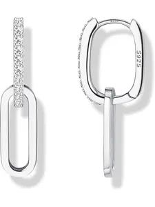925 Sterling Silver Hoop Earrings for Women 18K Gold/Rhodium Plated Drop Dangle Hoop Earrings with Charms Cross Spike Moon Star Paperclip Link Statement Earrings Convertible Link Huggie Earrings Hypoallergenic Hoop Shape Earrings