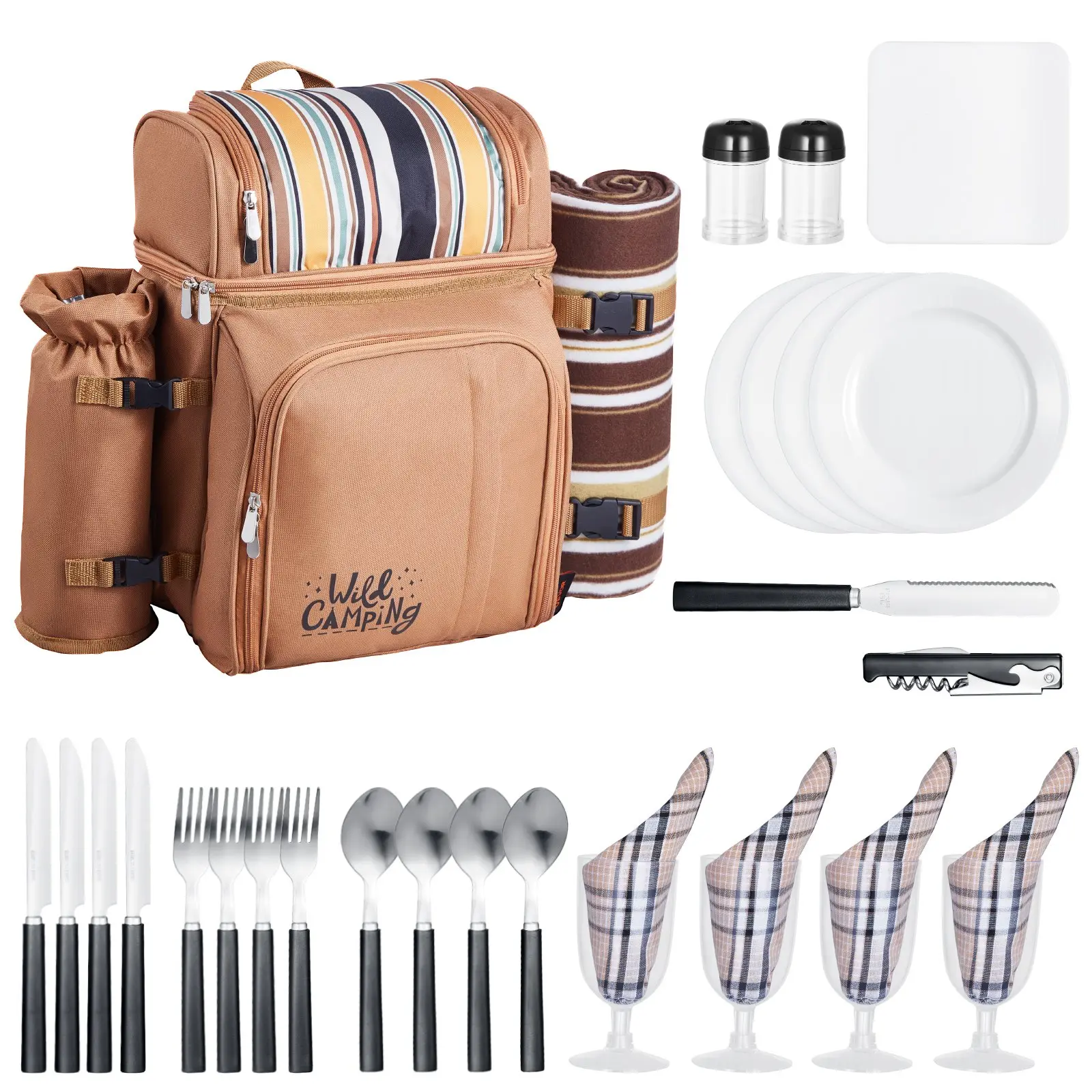 【DealsForYouDays】VEVOR Outdoorgear 4-Person Picnic Backpack Kit, 600D Oxford Fabric 25L Picnic Basket with Insulated Cooler Compartment, Detachable Bottle/Wine Holder, Lightweight Blanket, Plates & Cutlery Set, Easy-Clean for Hiking, Beach Days, Picnicbas