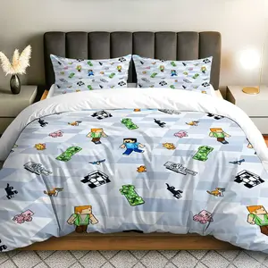 3PCS Duvet Cover Set, 1 Duvet+2 Pillowcases(Without filler),  Pixel Game Character Animal Adventure theme, Christmas bedding set, Soft Durable Suitable for decoration Bedroom Living Room Dorm Apartment.