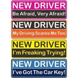 4 Pack Reflective Student Driver Car Magnet Funny Magnetic Bumper Sticker Safety Sign Set New Driver Stickers Supplies for Novice Drivers Removable Water Proof UV Heat Resistant