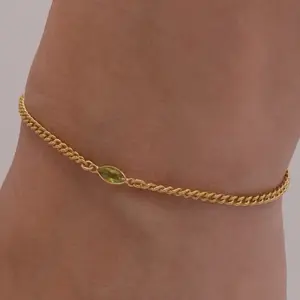 14k Gold Genuine Peridot Bracelet with Curb Chain, Genuine Peridot Birthstone Bracelet - Health Crystal Bracelet - August Birthstone Gift