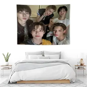 K-Pop Boy Group Selfie Wall Tapestry, Knit Material, Casual Style, Perfect for Fan Rooms, Model Xinghao, Item Code 114514