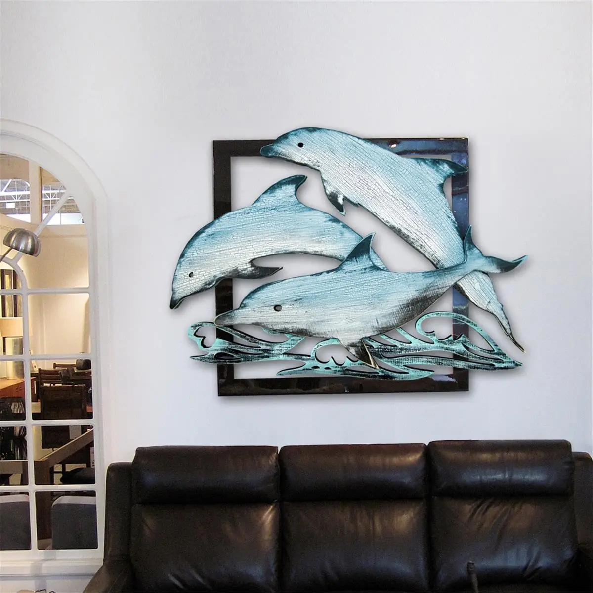 212 MAIN Handcrafted Rustic Vintage Distressed Wooden Dolphin Pod Wall Art - Decorative Wood Frame Home Decoration, 10 lbs Hanging Wall Display, Ideal Gift for Home Decor Fans