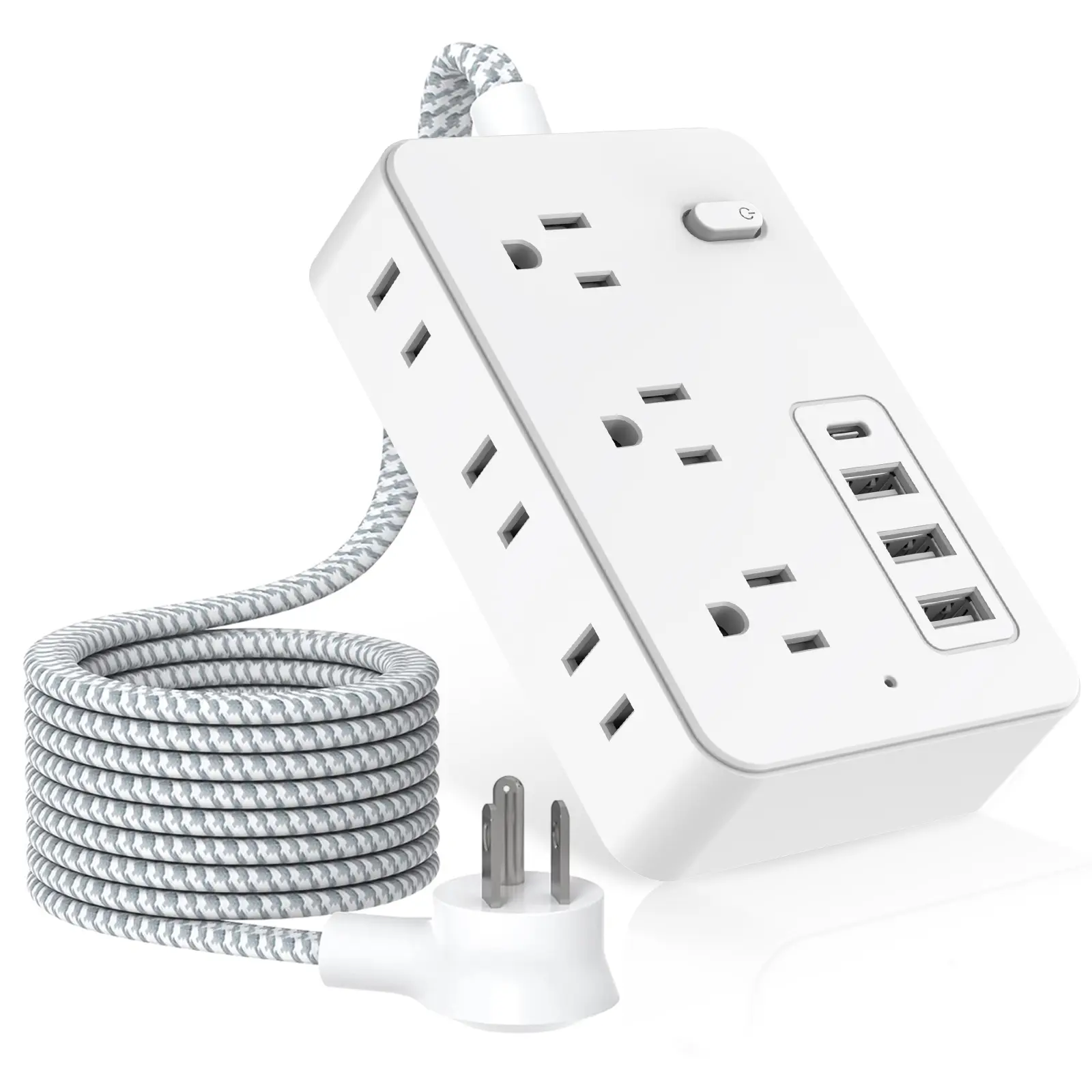 Surge Protector Power Strip, Ultra Thin Flat Extension Cord with 6 Outlets 4 USB Ports(2 USB C), Flat Plug Power Strip, Braided Power Cord for College Dorm Room Essentials