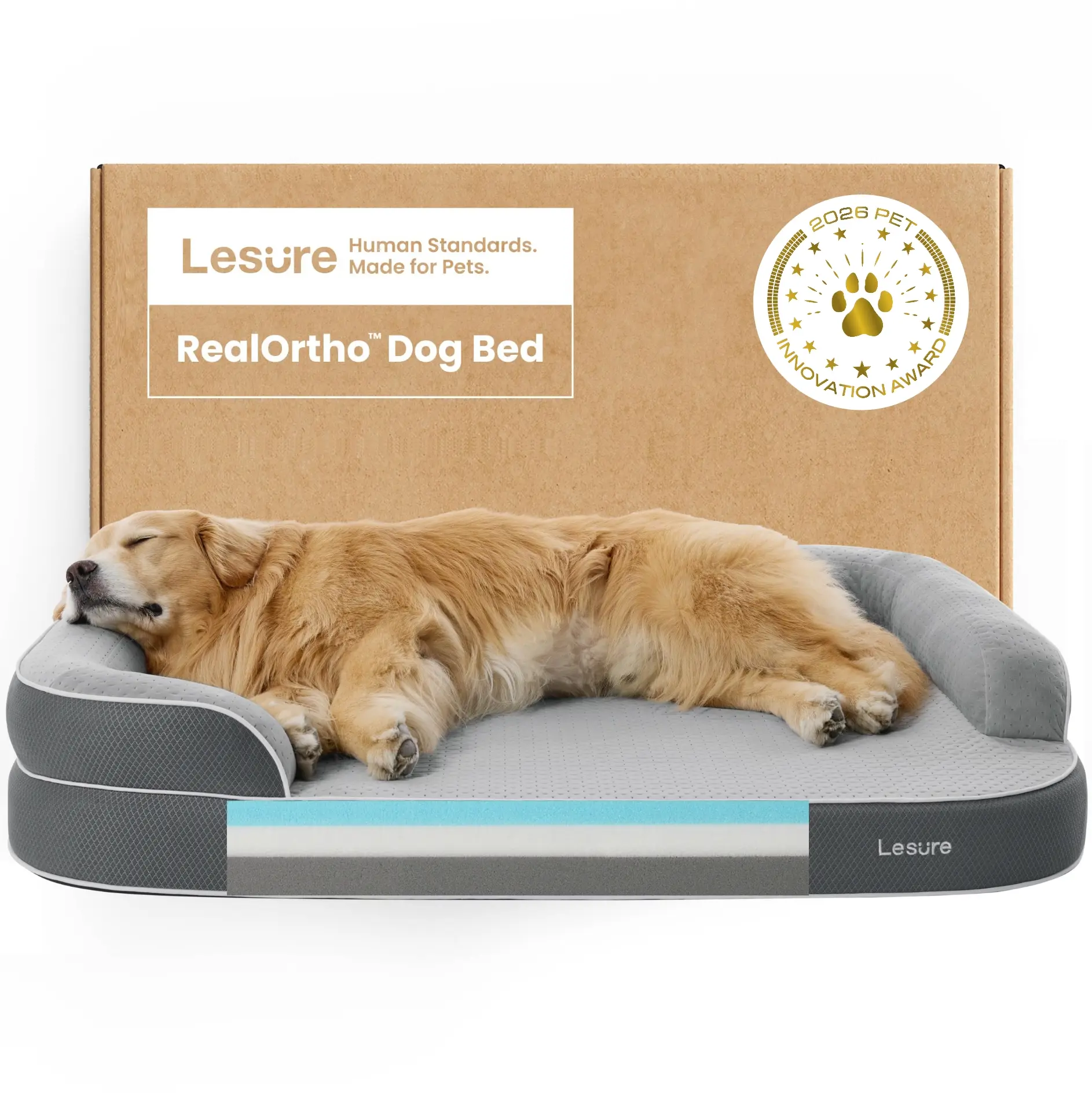Lesure RealOrtho Orthopedic Dog Bed - Joint Protection for Large & Senior Dogs,Premium Memory Foam Orthopedic Bed for Senior Joint Support with Waterproof Washable Cover, Comfort Couch Sofa for Deep Sleep