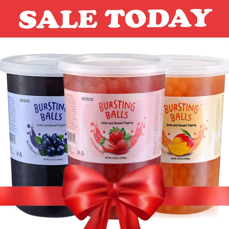 FLASH SALE BREXONIC Popping Boba Pearls Bursting Tea Balls Drink & Dessert Topping Strawberry Mango Blueberry Passion Fruit Flavored Bubble Tea Tapioca Pearls ( Strawberry,  Pomegranate, Peach, Passion Fruit, Blueberry, Mango) 2 LB Pack of 1.