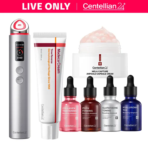 Centellian24 Complete Glass Skin Self Care Bundle | 6-in-1 Beauty Device, Anti-Aging Madeca Cream & 4-Pack Ampoules for Firming & Brightening, Self Care Bundle Box