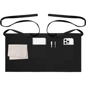 Server Aprons with 3 Pockets Waitress Waiter Waist Apron Half Short Serving Apron for Women Men Black 1 Pack 12 inch