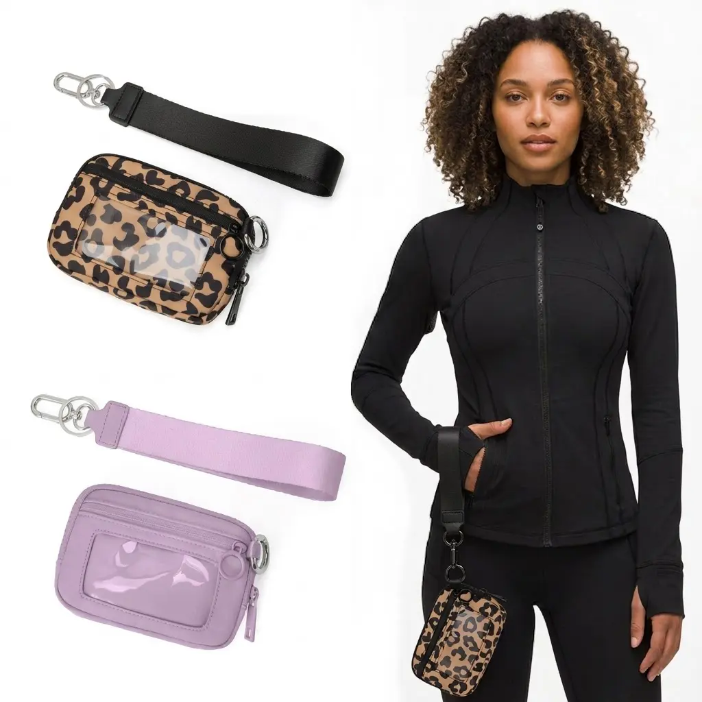 Mini Wristlet Keychain Wallet with ID Window, Small Zipper Pouch Card Holder Coin Purse for Women