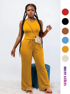 Women's 2026 Summer 2 Piece Outfits, Sleeveless Crew Neck Tank Top & Drawstring Adjustable Wide Leg Pants Set, Stretchy Knit Casual Style Everyday Lounge Going Out Vacation Sets for Women, Multiple Colors Available