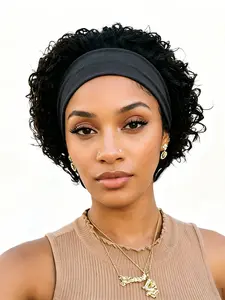 Headband Pixie Cut Human Hair Wig, Natural Color 99j Water Wave Curly Wigs, for Women Daily Party Use, Stylish and Comfortable, Loose Wave Hair