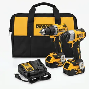 DeWalt 20V Brushless 2 Tool Power Tool Set With Battery Charger Bag A 1/2 Inch Chuck Drill And 1/4 Hex Impact Driver,Cordless High-Torque Impact Drill,Cordless Brushless Impact Drill