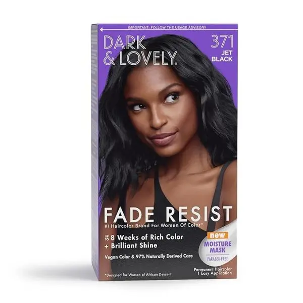 Dark and Lovely Fade Resist Rich Conditioning Hair Color - Jet Black 371, Silky Haircare Formula with Sunflower, Olive Extracts for Hair Mask Benefits