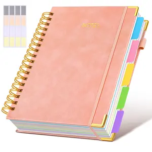 Hardcover Spiral Notebook Journal with Removable Dividers Tabs, 300 Pages Leather 5 Subject Notebook College Ruled, 8"x10" Large B5 Notebooks for Work School Note taking, Lined Journal for Women