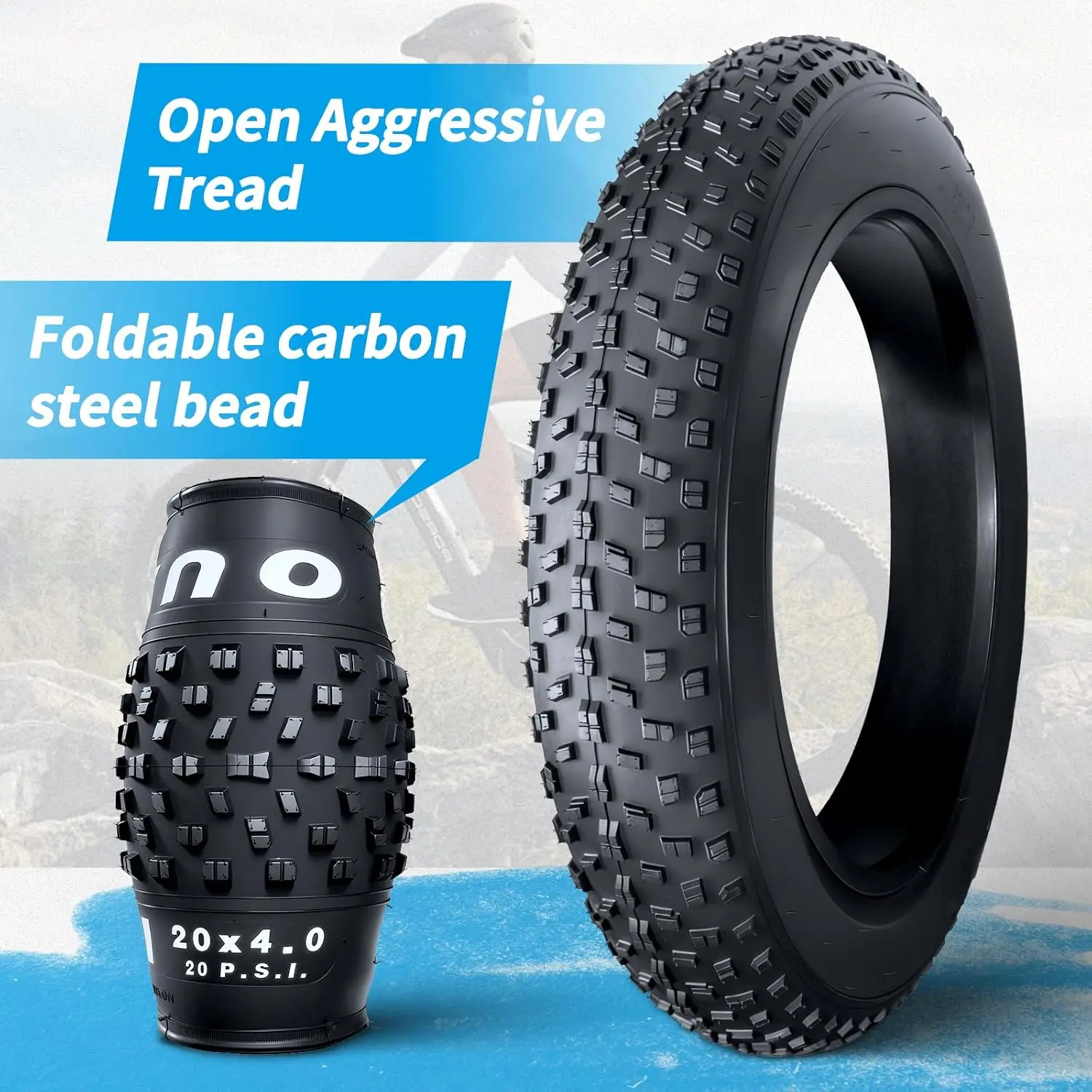 OUXI 20x4.0 Inch Butyl Rubber Puncture-Proof Fat Tire Tube with Schrader Valve - 20 psi, Folding Replacement for Adult 20x4.0 Inch Bicycles, Mountain Bikes, Off-Road Riding Use