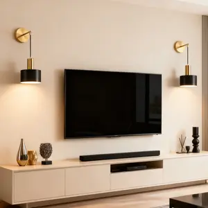 2 Pcs Battery-Powered Wall Lamps, RGB 9-Colour Bulbs, Black/Gold Wrought Iron Charging Wall Mounts, Dimmable with Remote Control For Bedroom, Living Room Feature Wall, Study, Hallway, Indoor Decorative Lighting Fixtures, Home Lighting